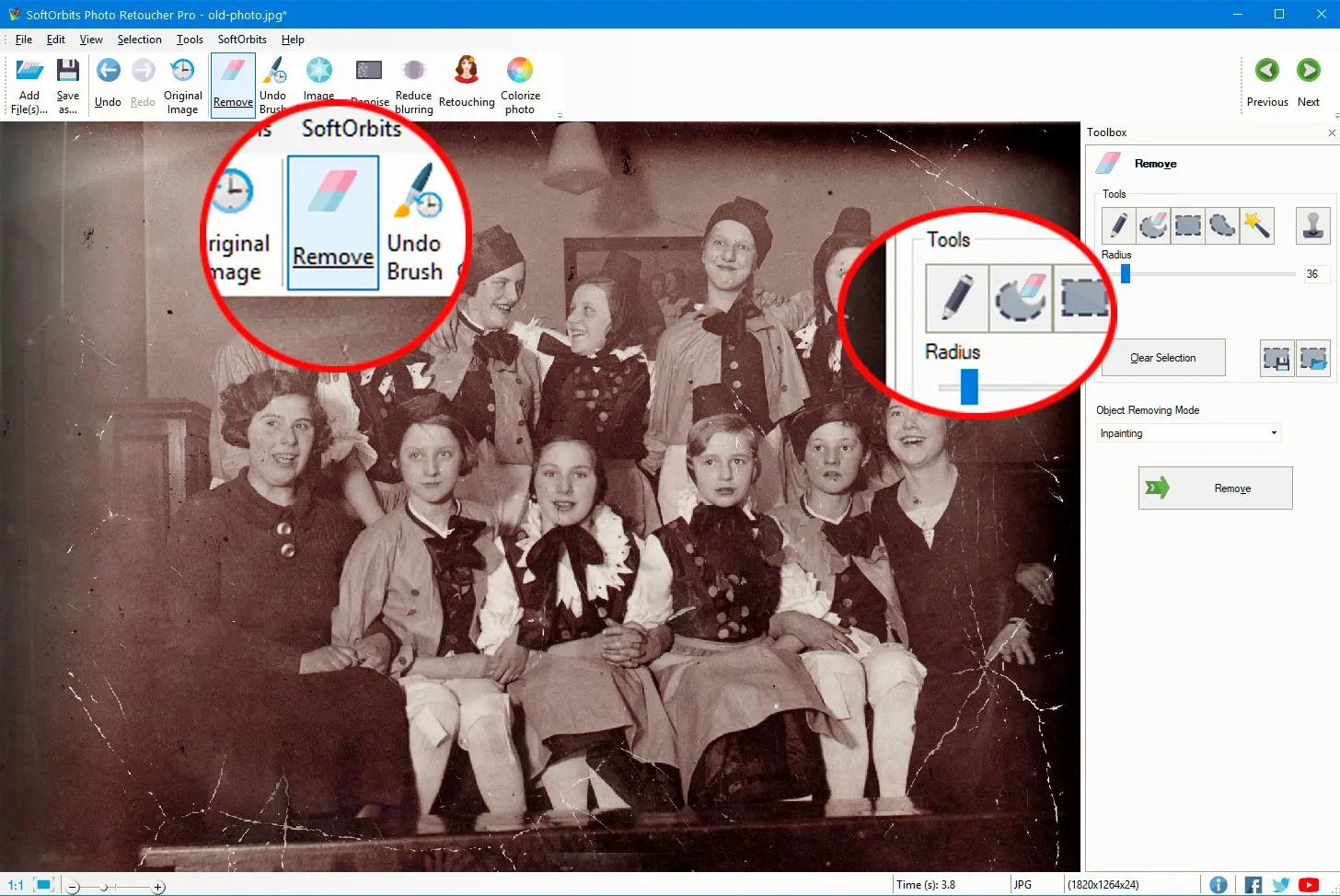 选择移除划痕的选项..