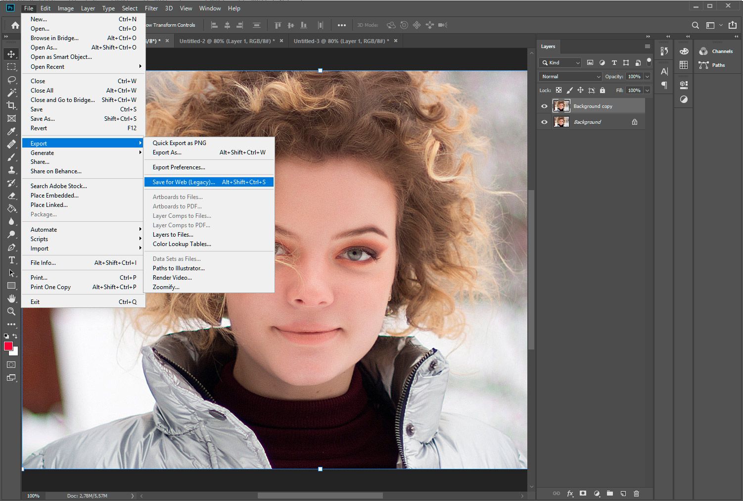 Adobe Photoshop。选择保存为 Web会打开一个对话框。..