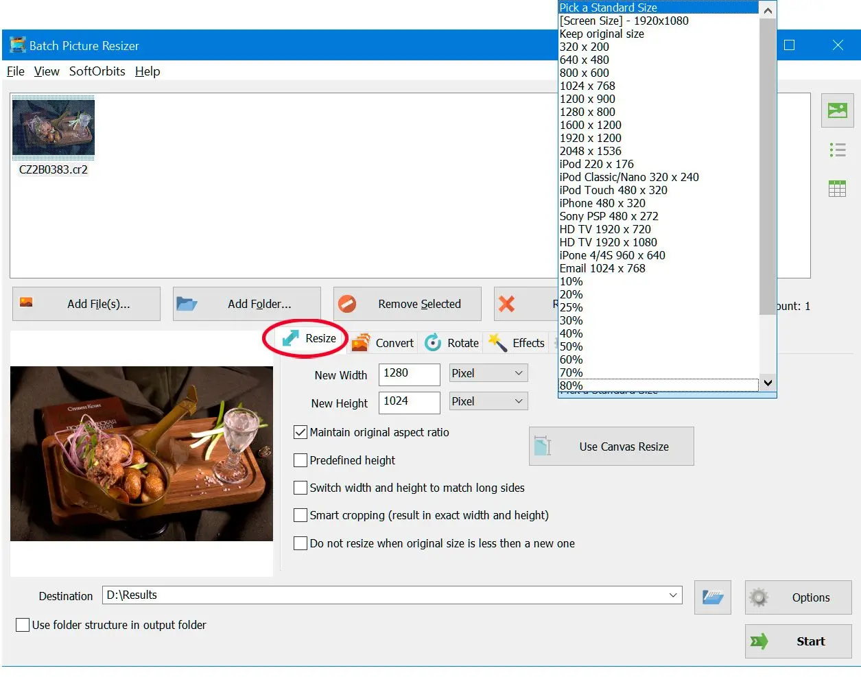 Convert cr2 to jpeg 步骤 2. 设置 jpeg 大小..