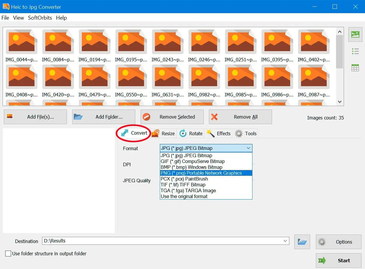 选择PNG从heic转换..