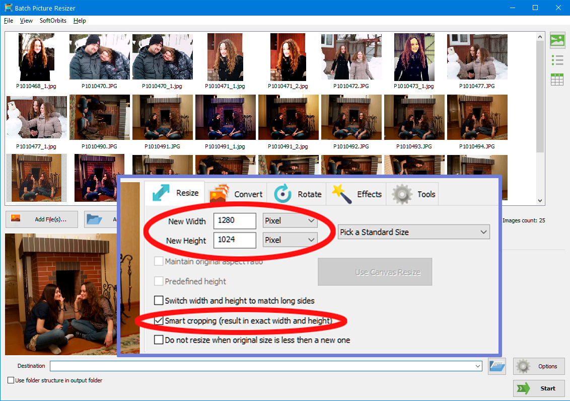 选择智能调整多个图像的大小.