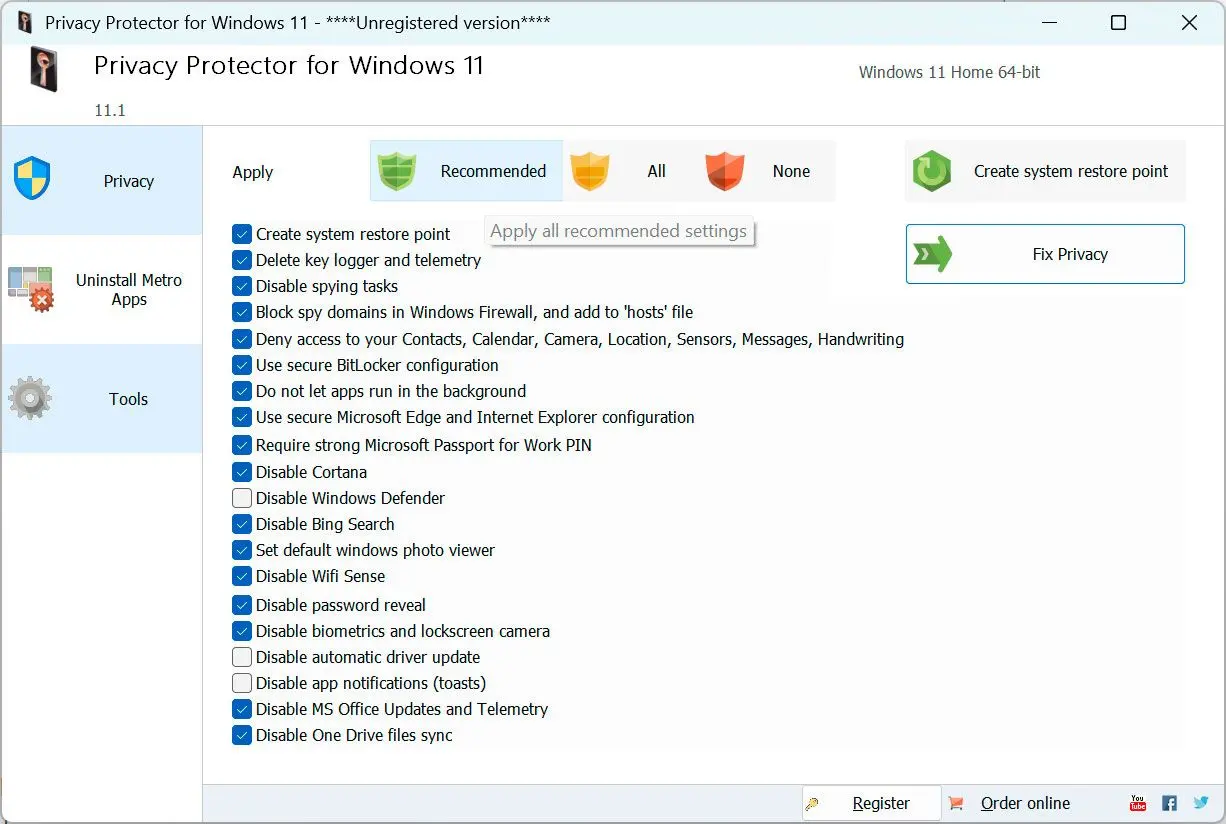 Privacy Protector for Windows 11 屏幕截图.