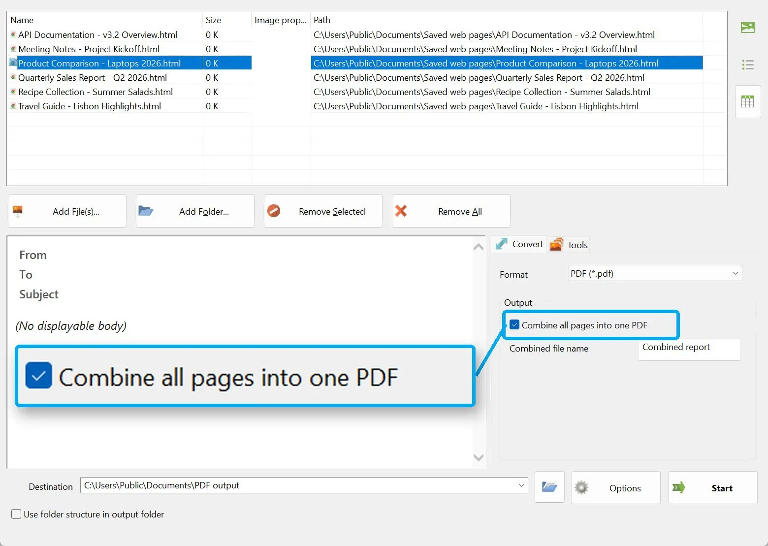 勾选"合并所有页面到一个PDF".