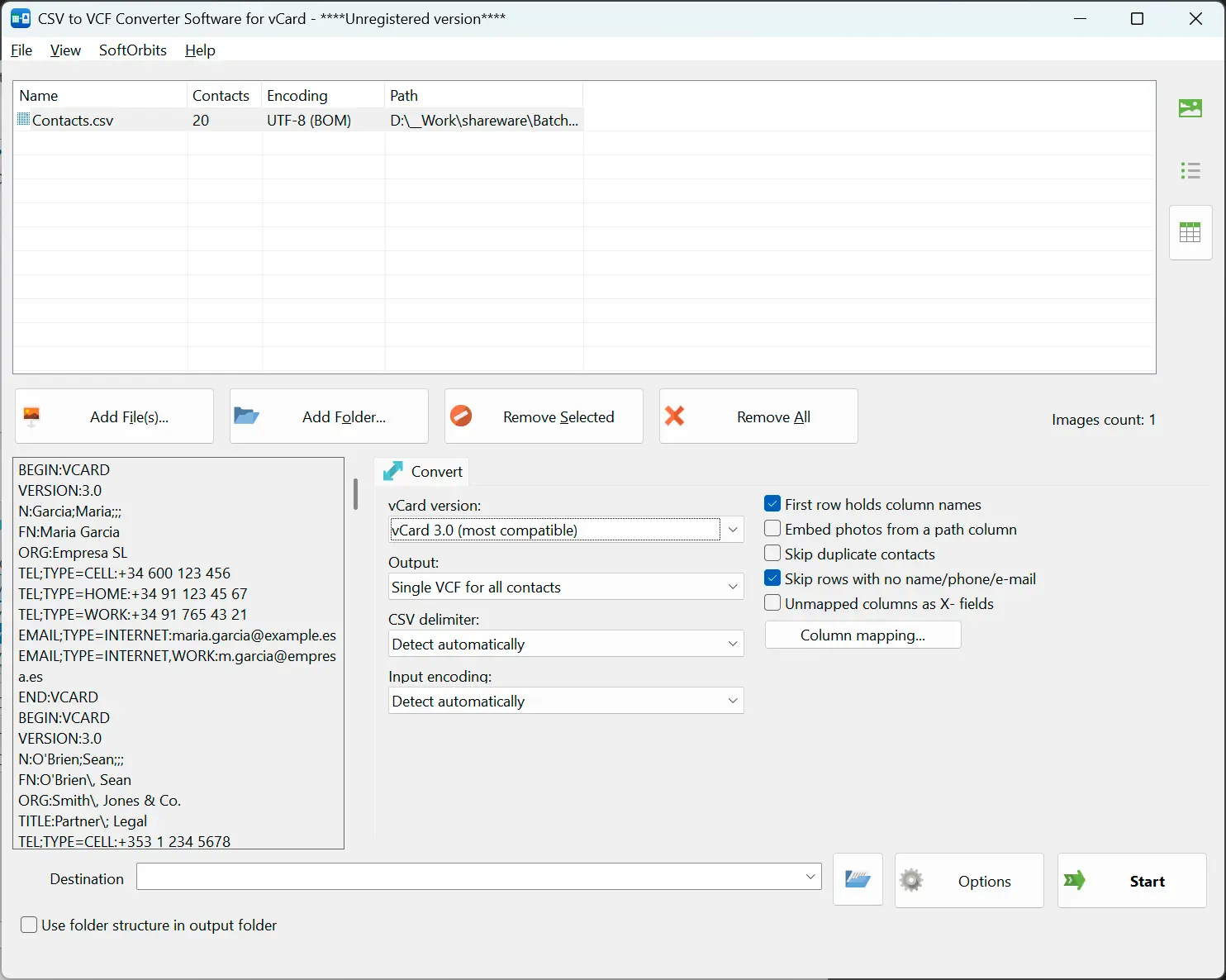 CSV to VCF Converter Software for vCard 屏幕截图.