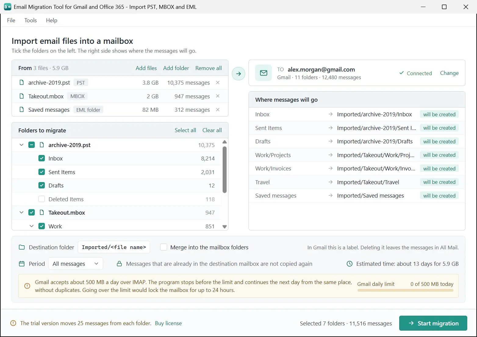 Email Migration Tool for Gmail and Office 365 - Import PST, MBOX and EML 屏幕截图.