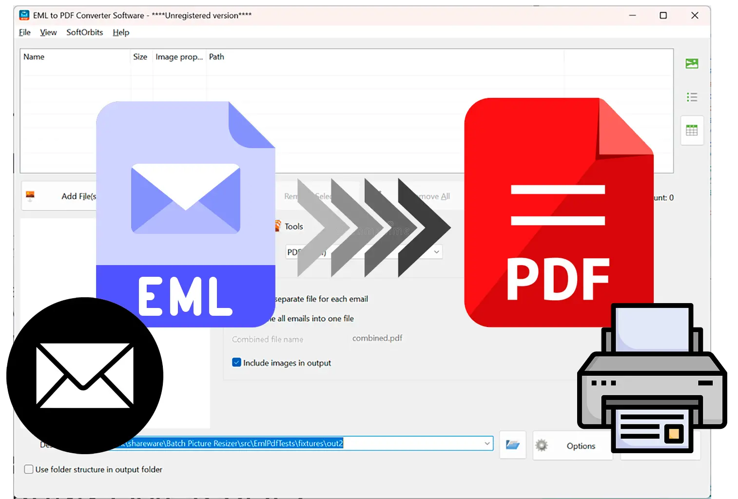 轻松将 EML 导出为可打印的 PDF 或 HTML。<br/>.