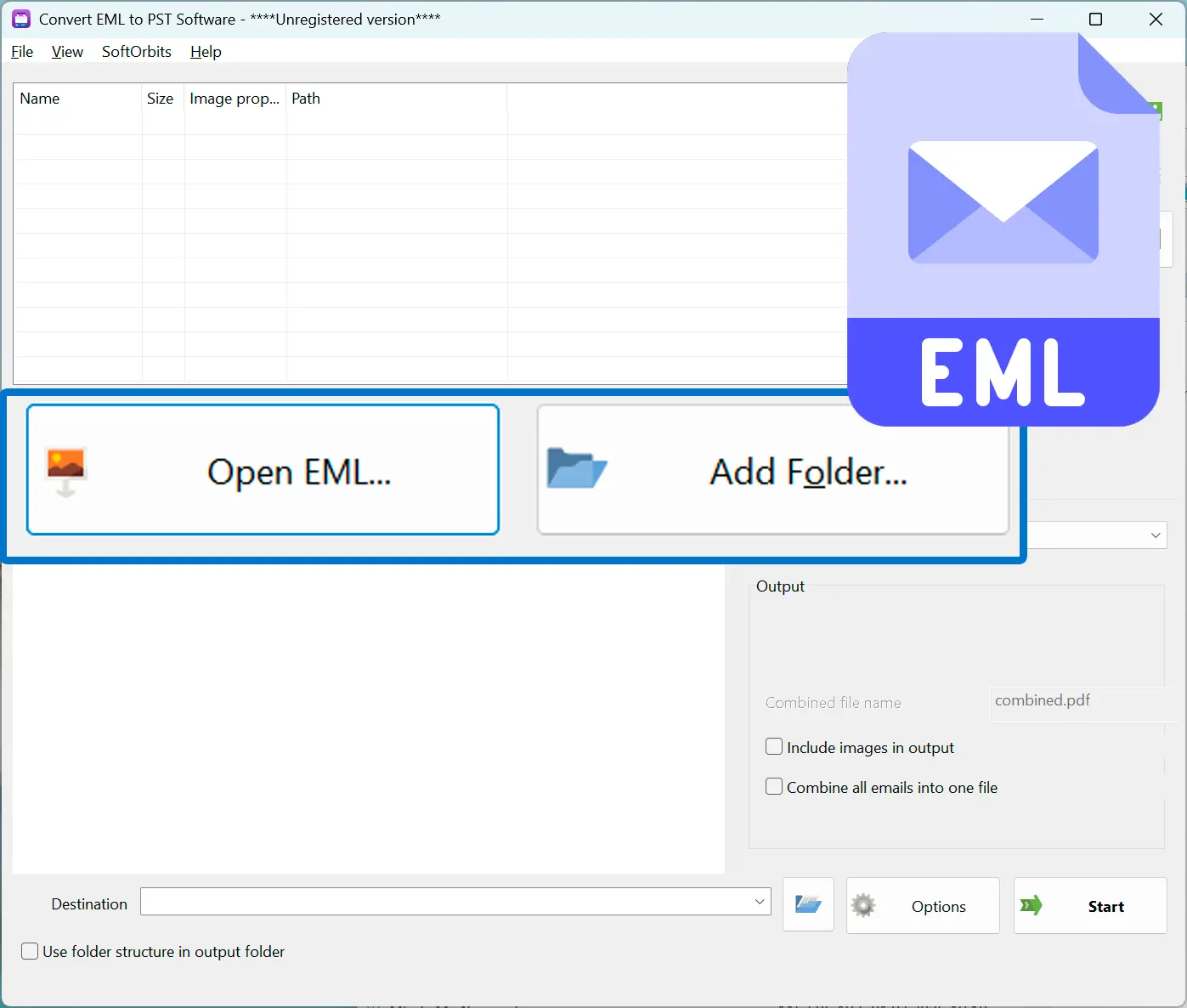 添加您的 EML 文件<br>.