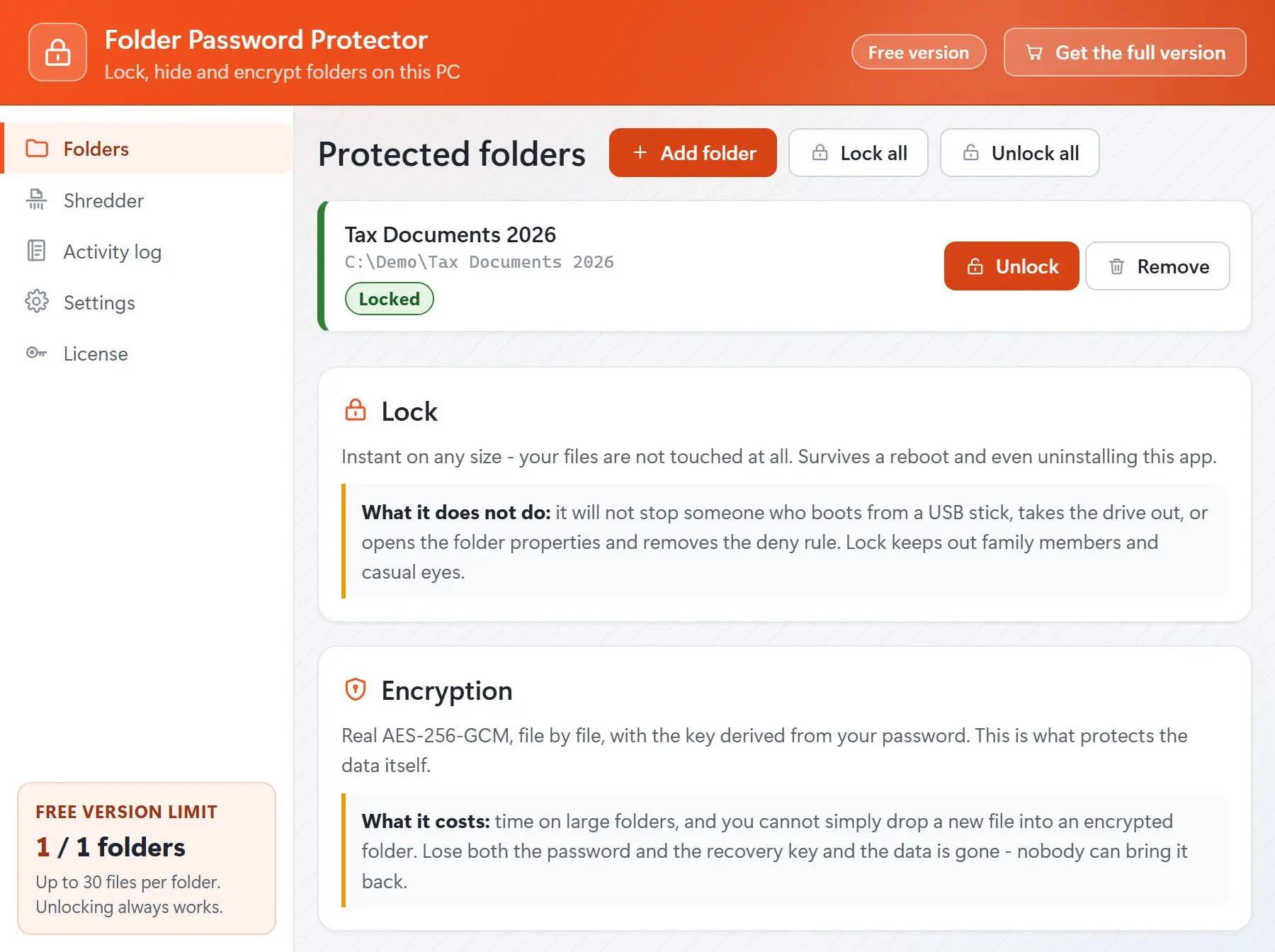 Folder Password Protector 屏幕截图.