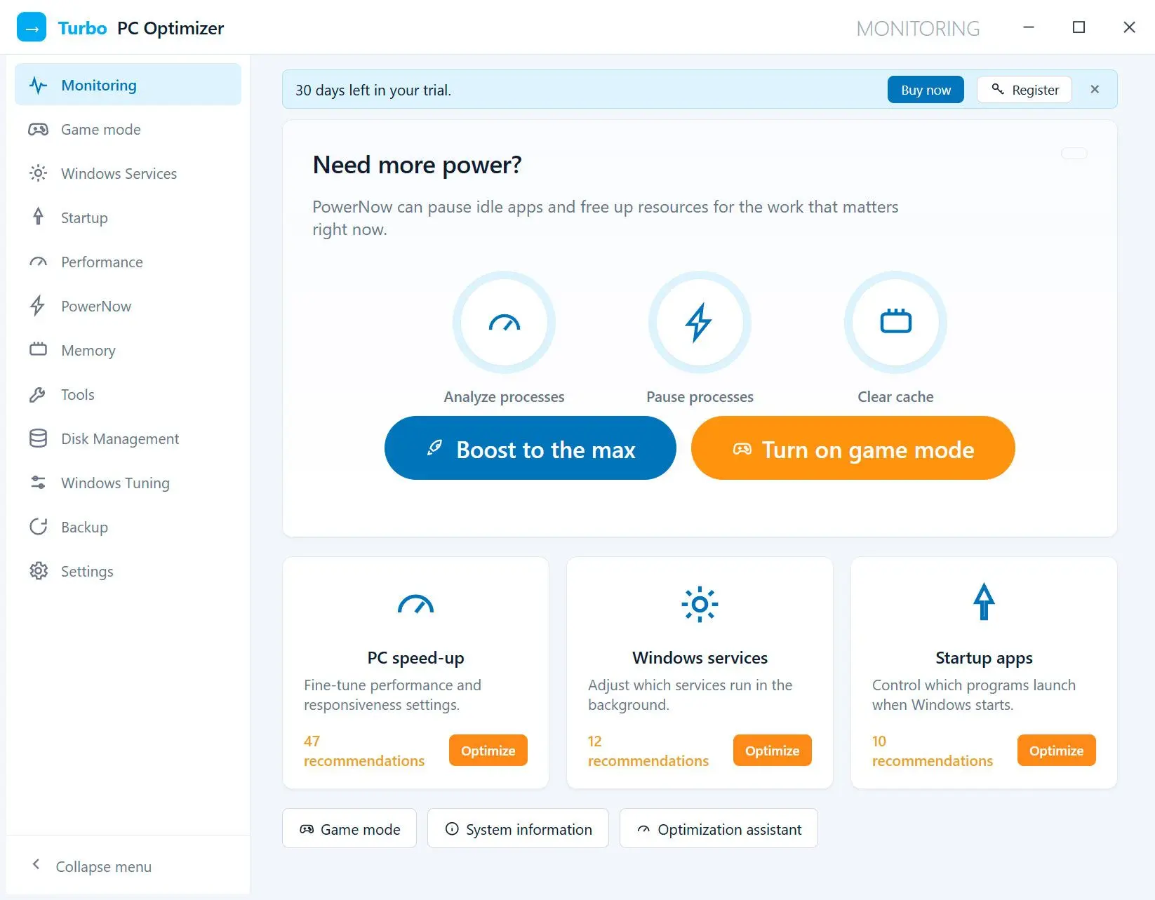 Turbo PC Optimizer 屏幕截图.