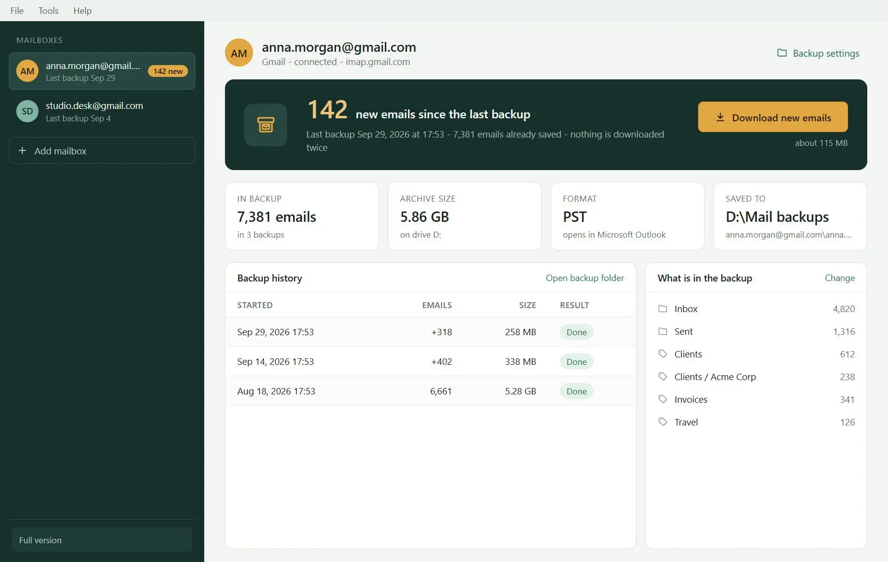 Gmail Backup & Export Software to PST and MBOX 屏幕截图.