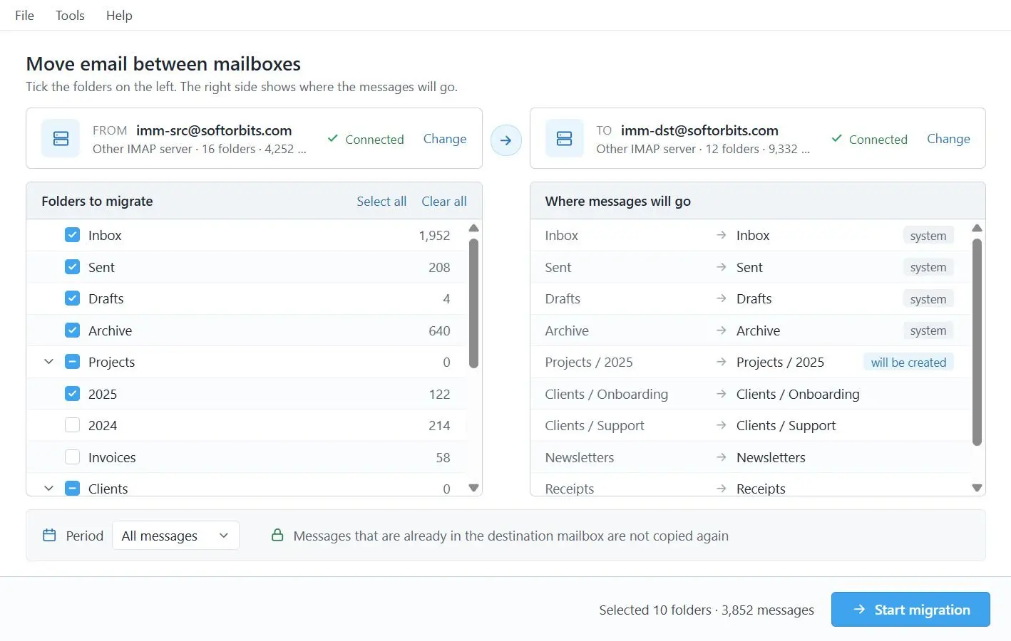 IMAP to IMAP Email Migration Tool 屏幕截图.