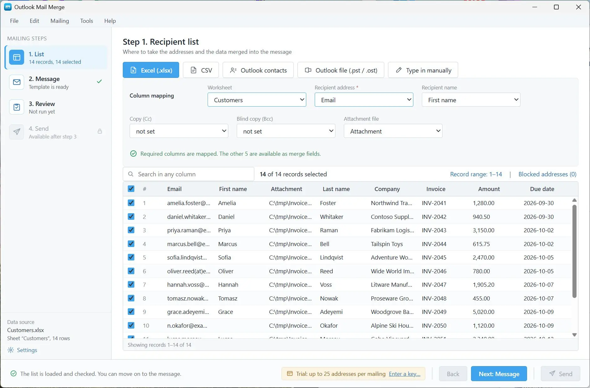 Mail Merge for Outlook and Excel with Attachments 屏幕截图.