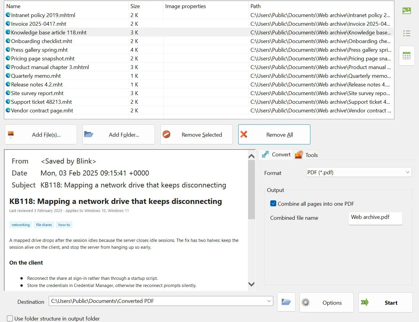MHTML to PDF Converter 屏幕截图.