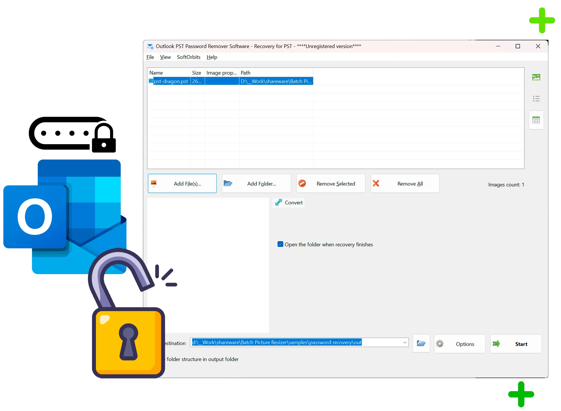 Outlook PST Password Recovery 屏幕截图.
