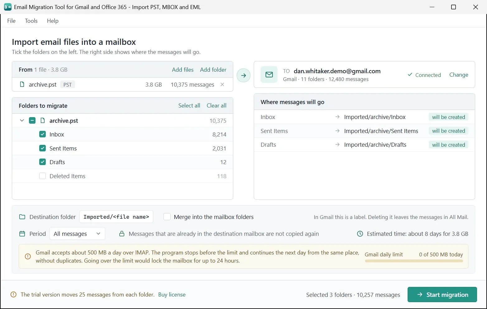 Email Migration Tool for Gmail and Office 365 - Import PST, MBOX and EML 屏幕截图.