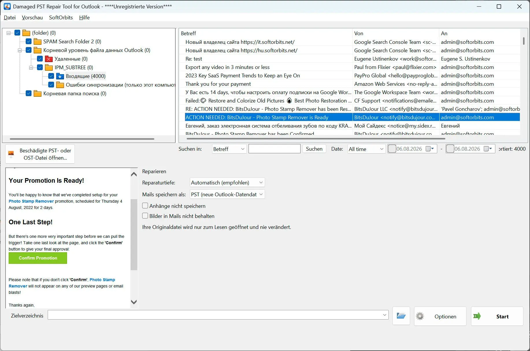PST Repair Tool for Outlook 屏幕截图.
