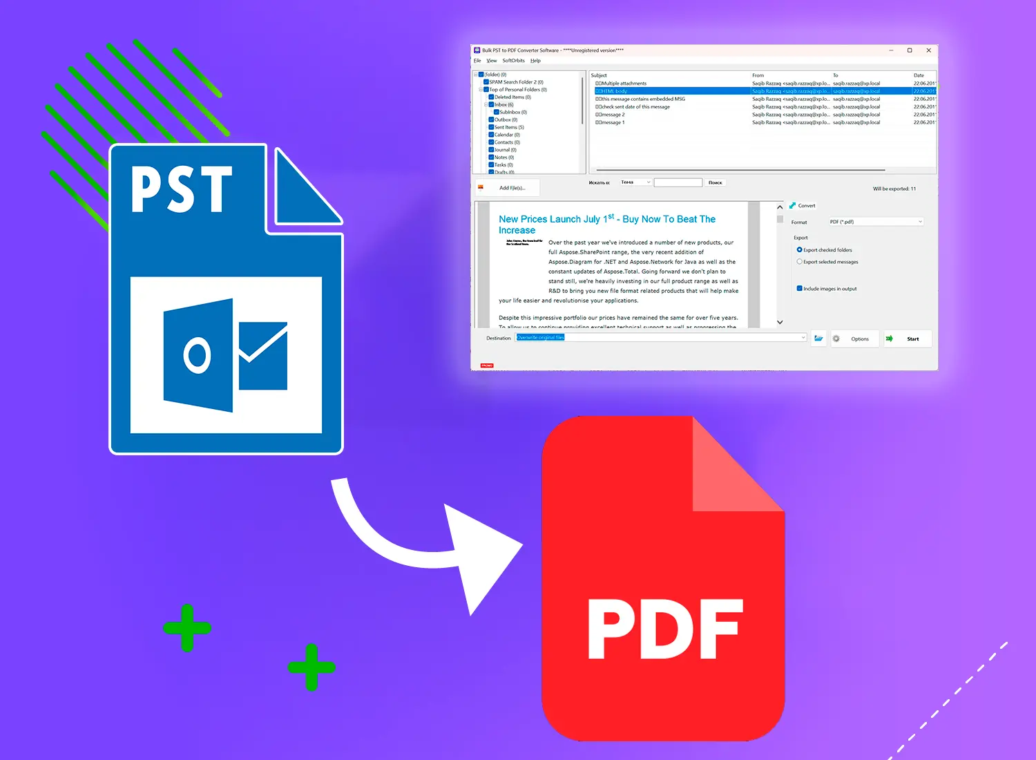 PST 转 PDF 转换器包含内容.