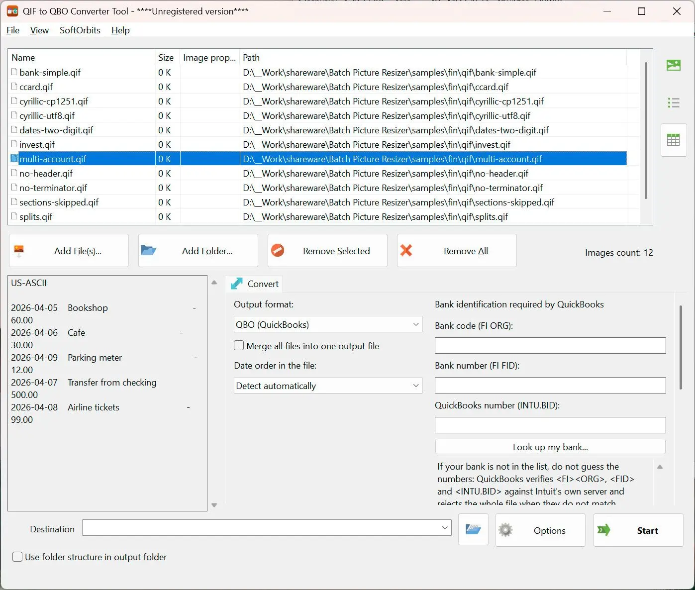 QIF to QBO Converter 屏幕截图.