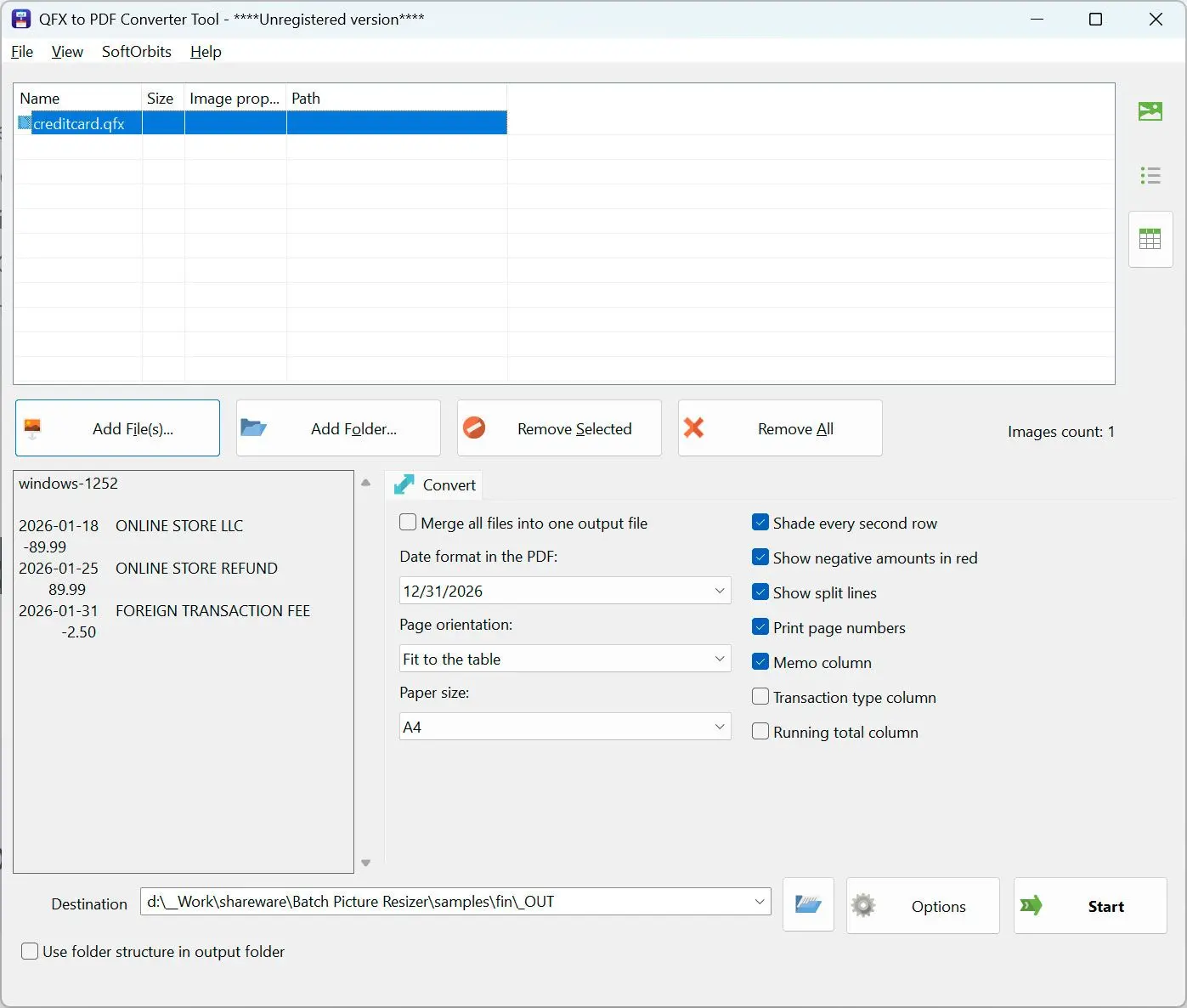 QFX to PDF Converter 屏幕截图.