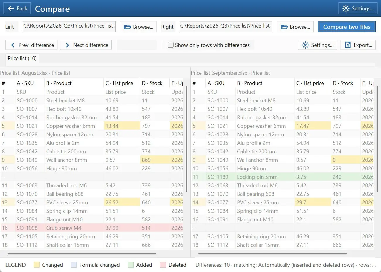 Spreadsheet Compare & Merge Tool for Excel - Combine Excel Files into One 屏幕截图.