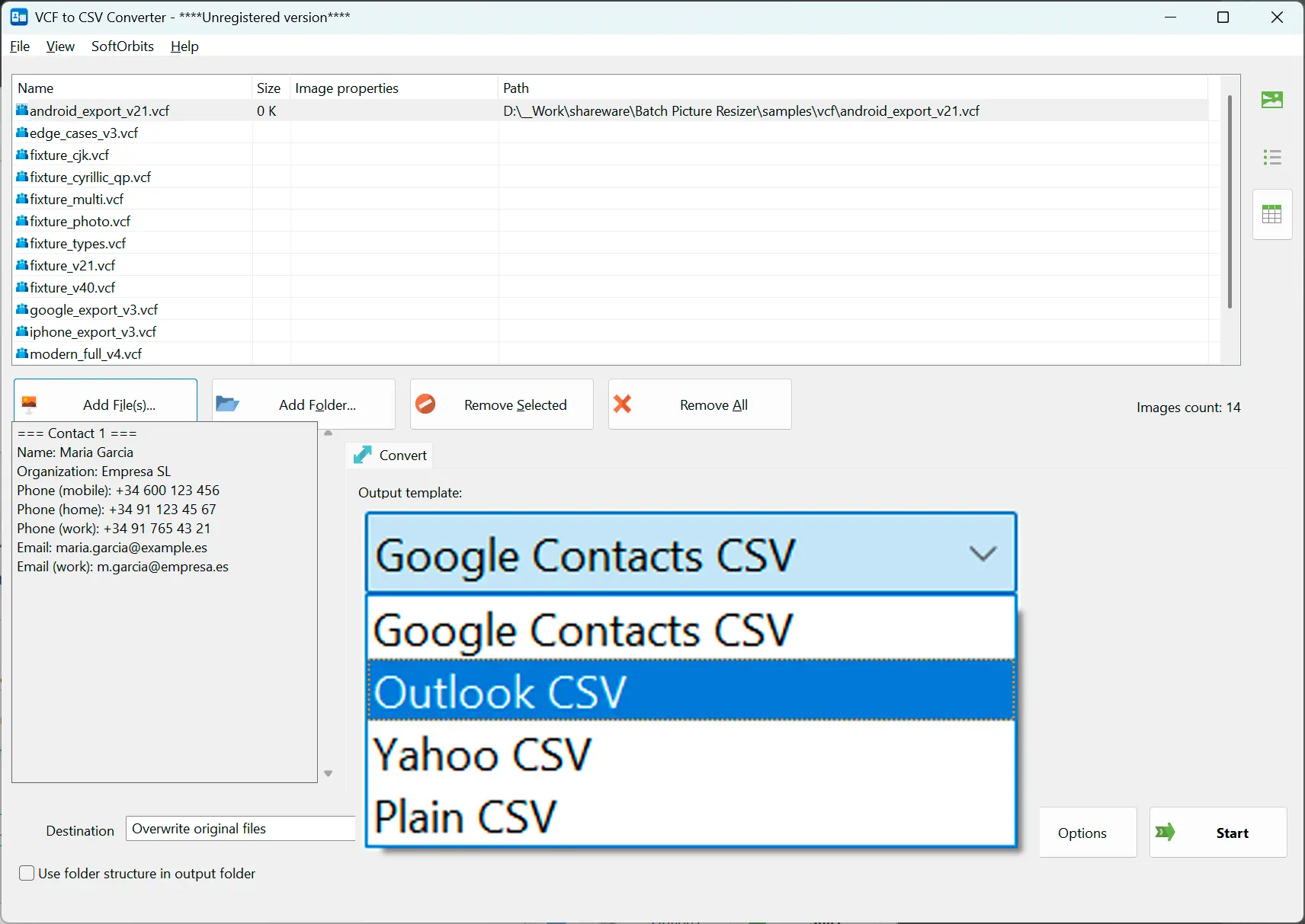 选择 CSV 预设和选项.