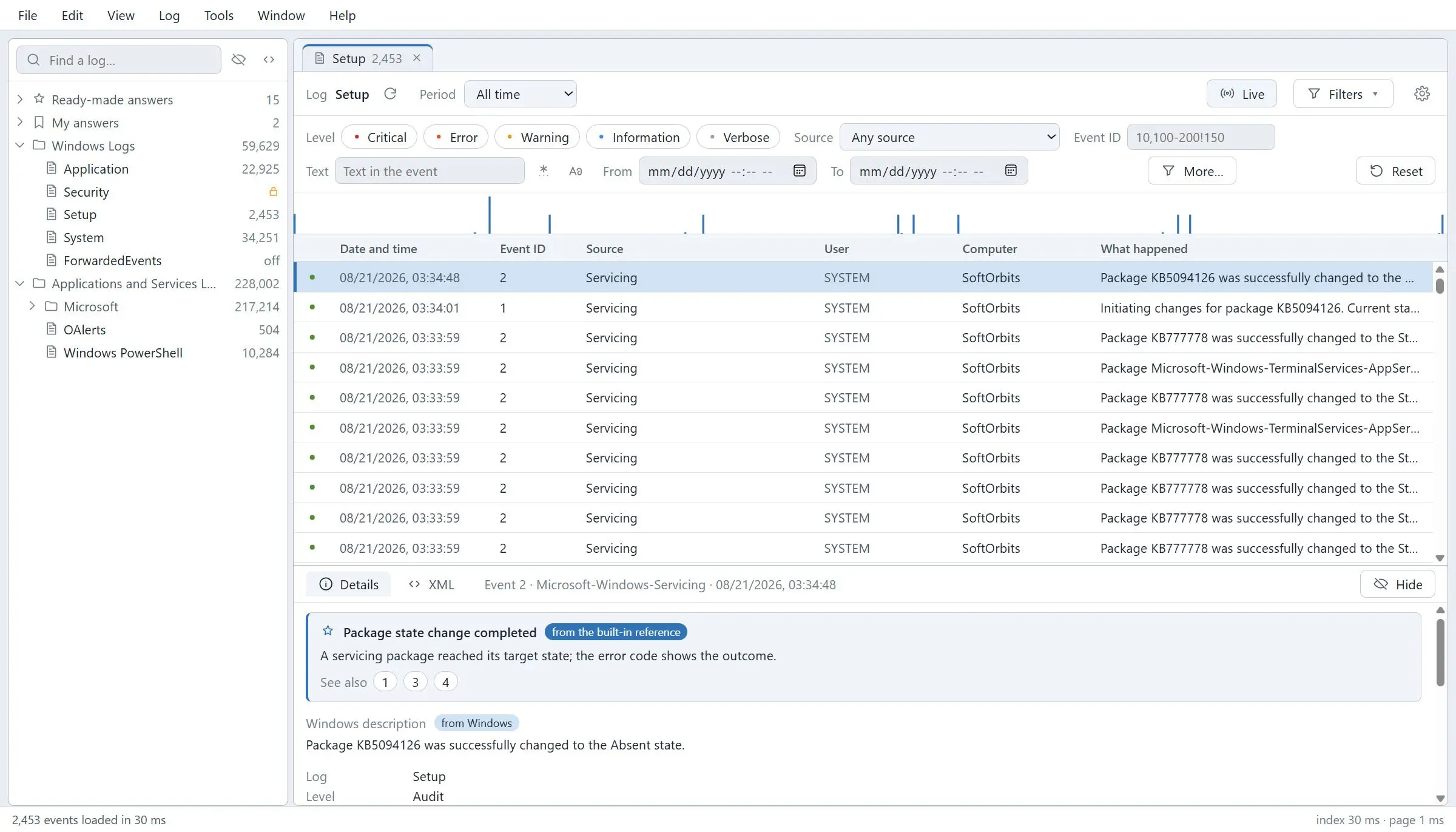 Windows Event Log Viewer 屏幕截图.