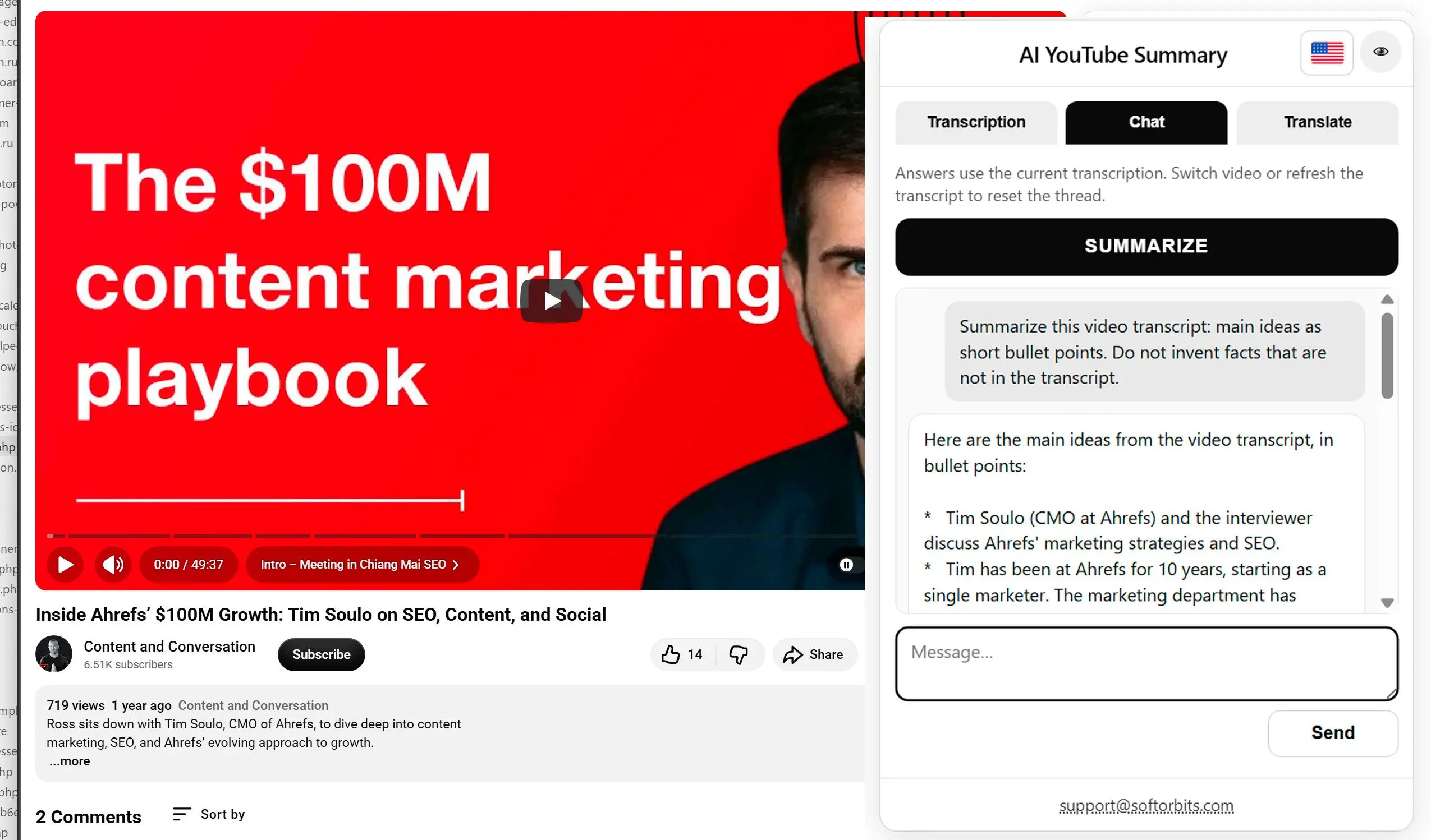 使用AI总结视频或提出问题.